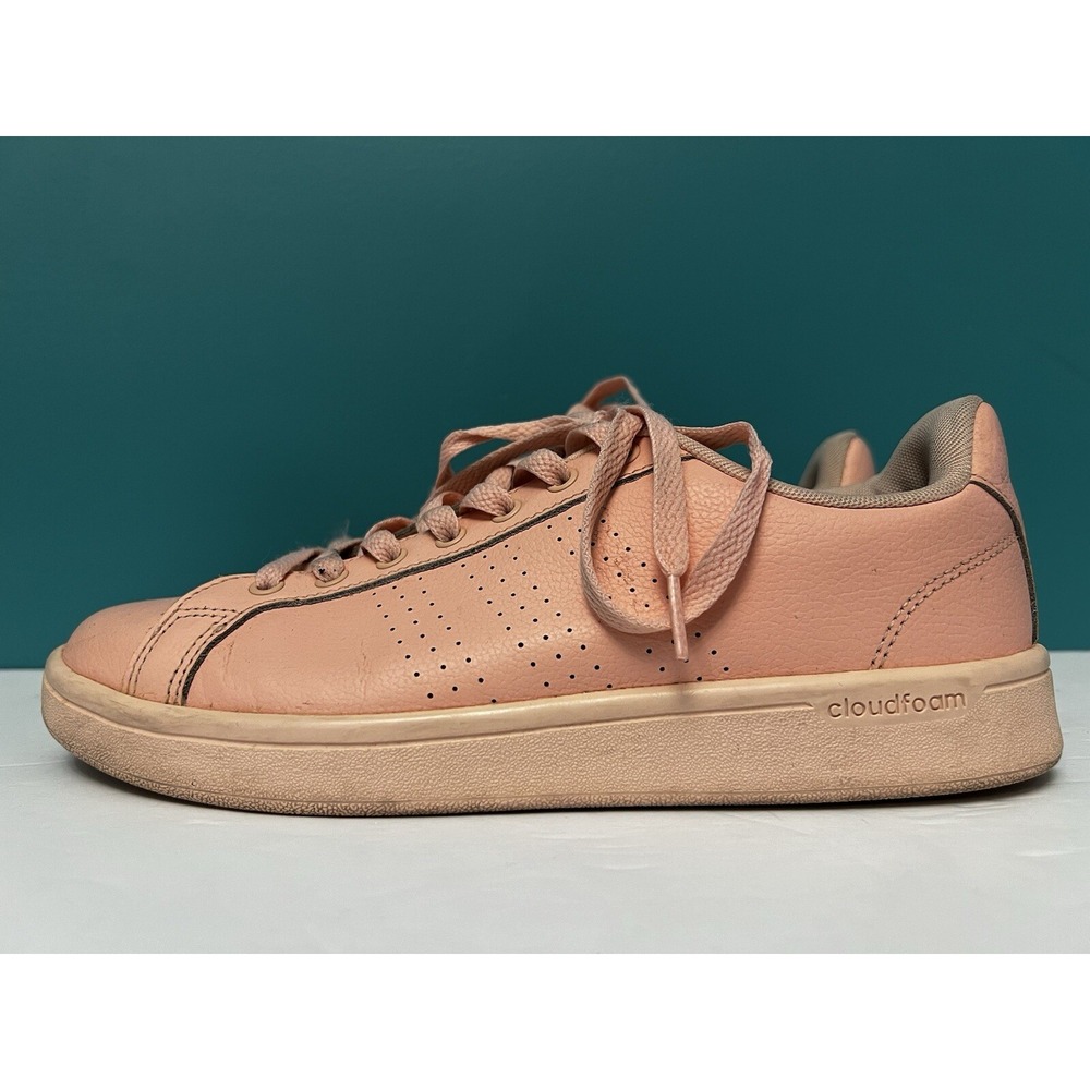 Adidas Wm Salmon Pink Leather Lace Up Sneakers Size 8.5 HWI Neo Cloudfoam Tennis